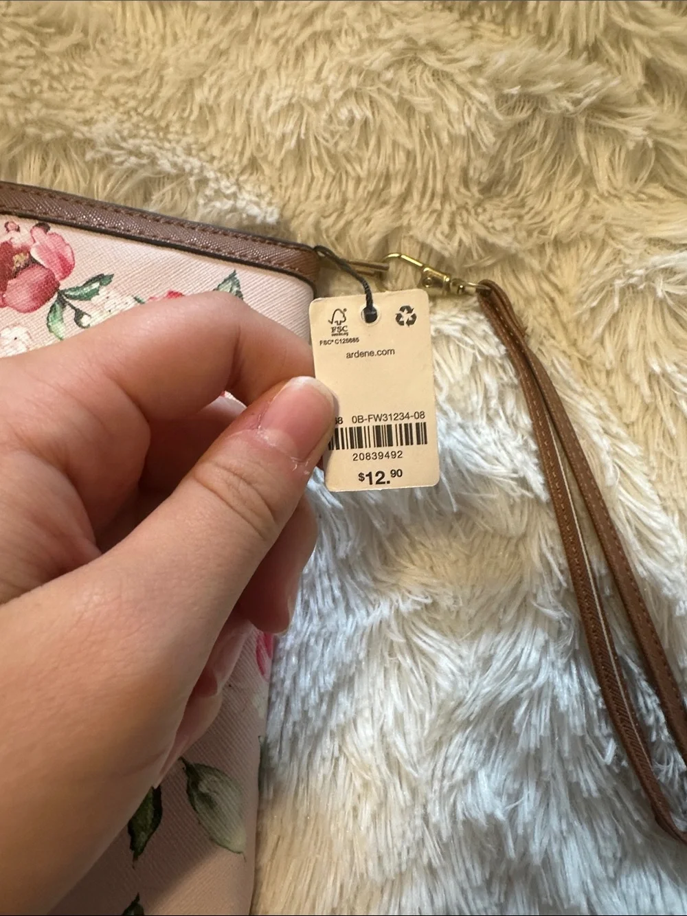 Ardene Floral Pink and Brown Wristlet Wallet